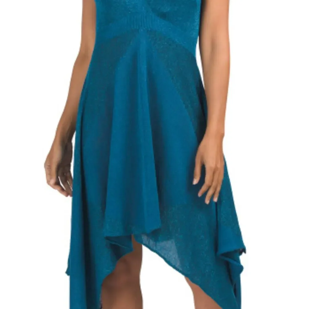 NWT Vertigo Paris Women's Metallic Shimmery Asymmetrical Hem Midi Dress - Picture 5 of 7